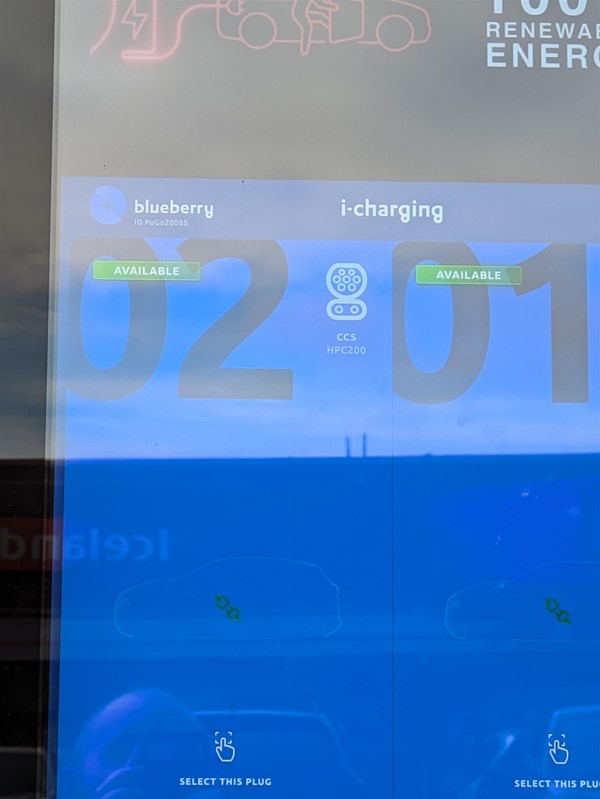 Image of display on touch-screen at EV chargers