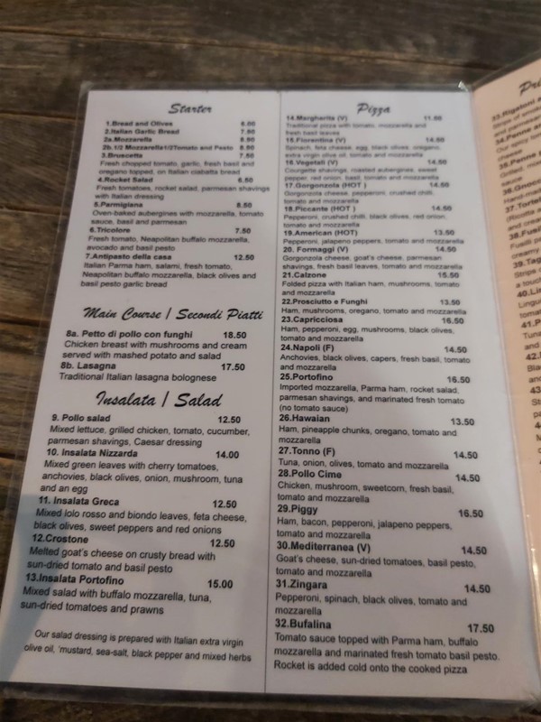 Image of a menu at Pizzeria Portofino, Richmond