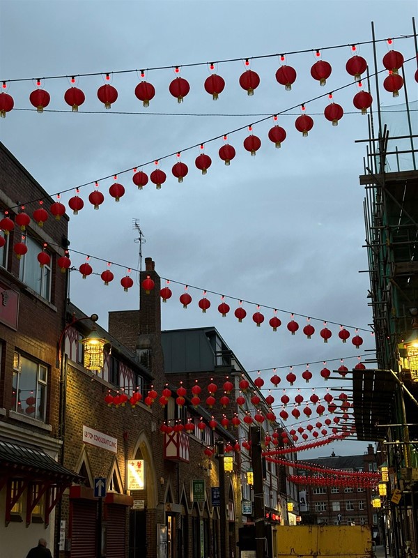 Image of a street with red lanterns