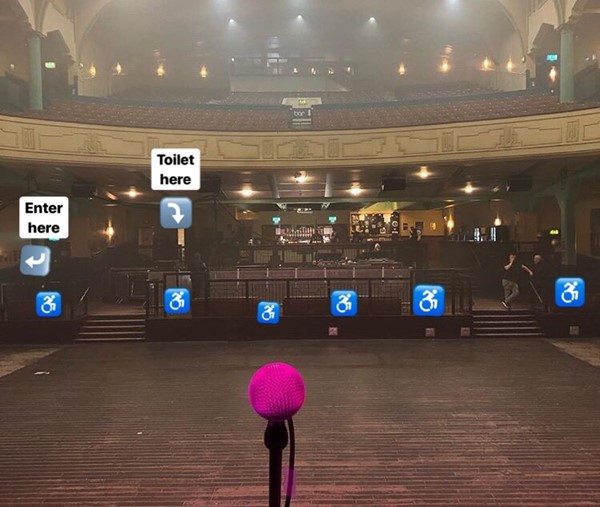 View from stage image, I’ve added signage for guidance