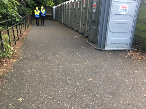 Toilets at stage level.