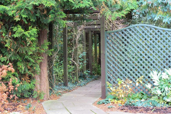 Entry to the secret garden on flagged path. Before this it is bark though.