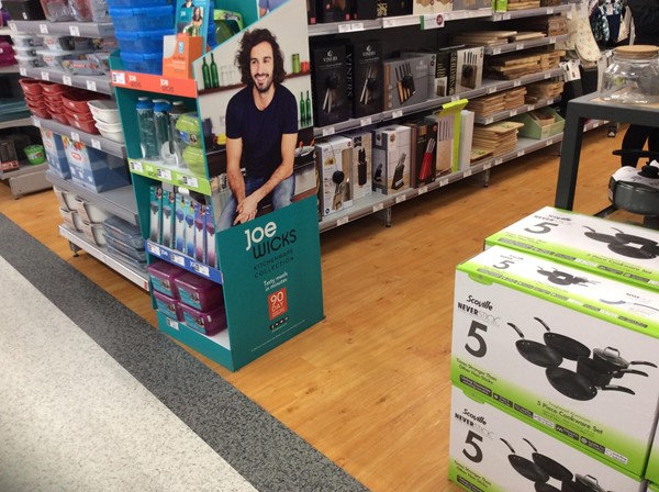 Joe Wicks kitchen display at the end of an aisle, restricting the floor.