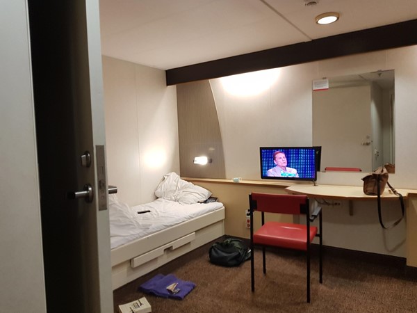 More of our accessible cabin on Stena Adventurer: second bed, telly and door to private accessible loo