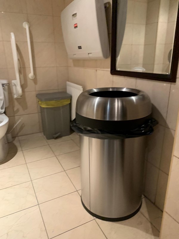 Large bin in accessible toilet