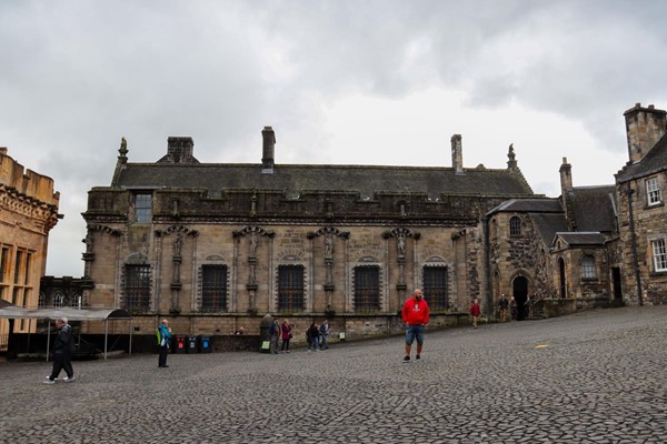 One of the outdoor courtyards, which is heavily cobbled and on a slight gradient.