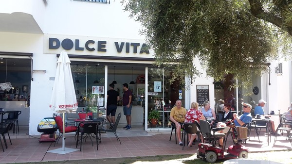 Dolce Vita cafe with a scooter in foreground