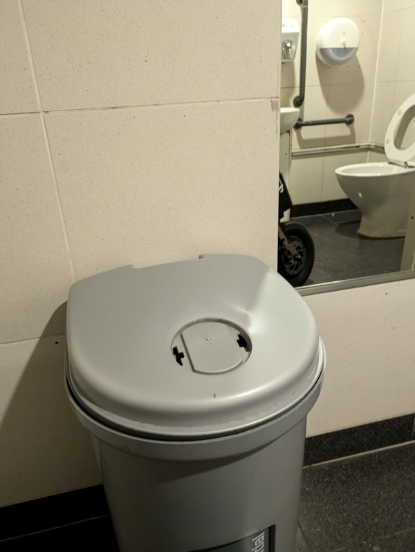 Image of a sanitary bin in the accessible toilet.