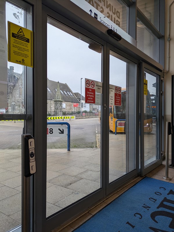 Image of automatic doors at Dunfermline Bus Station