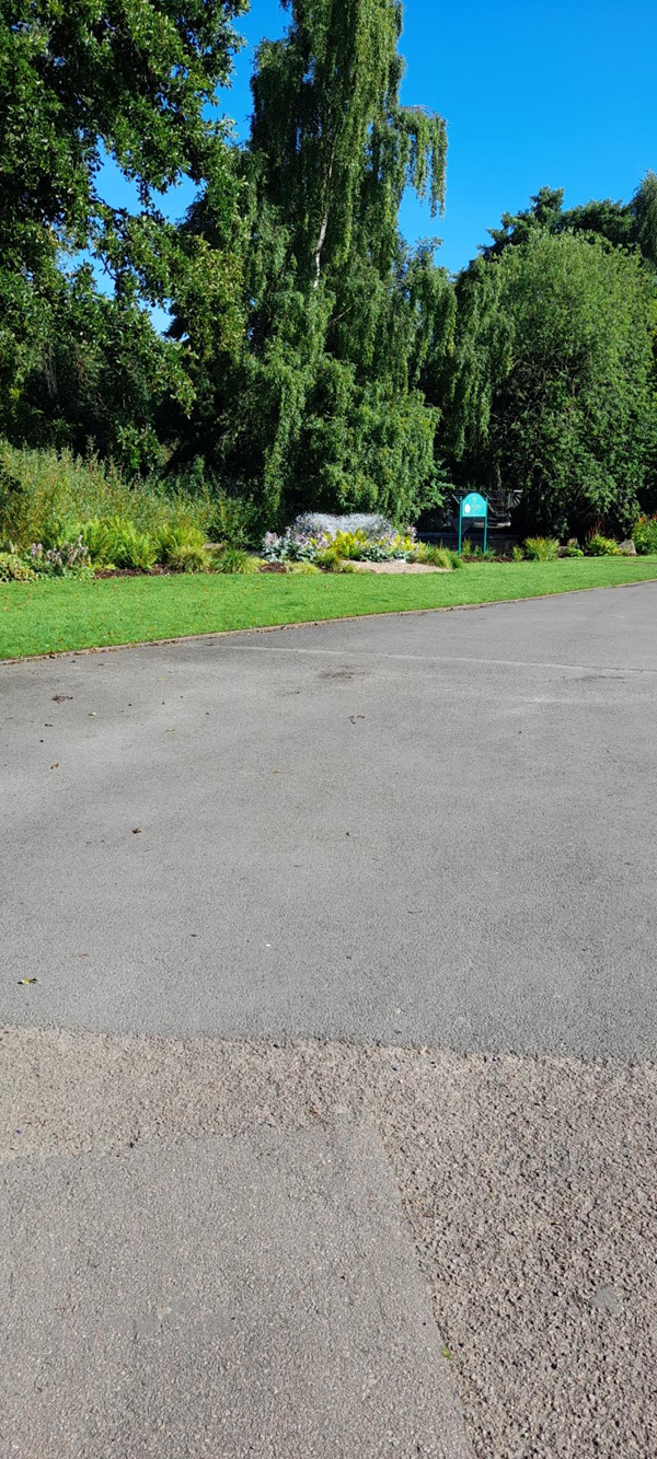 The pavements in Queens Park are a little bumpy but easily doable in a wheelchair. They are down for refurbishment but no firm date has been set.