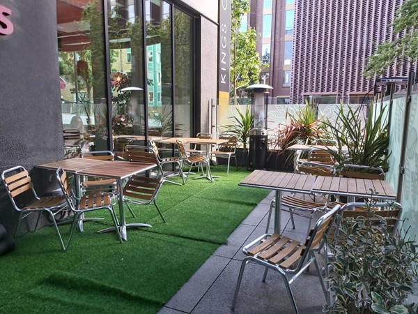 Close up view of the al fresco dining area