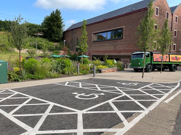 The accessible parking bays for Blue Badge holders; outside of the main entrance