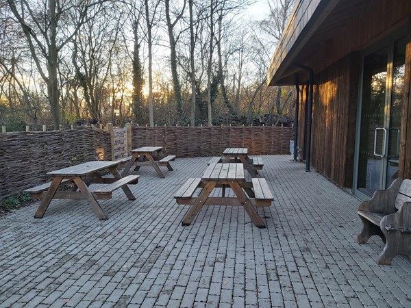 Outdoor cafe picnic benches