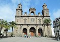 The cathedral from the main square, the doorway on the rightside arch is where you go for the lift